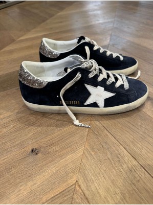 SUPERSTAR SUEDE UPPER LEATHER STAR AND GLITTER HEEL - GOLDEN GOOSE